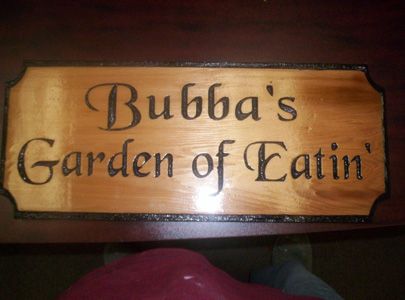 M3947 - Carved Cedar Wood Outdoor Sign for "Bubba's Garden of Eatin' " (Gallery 16A)