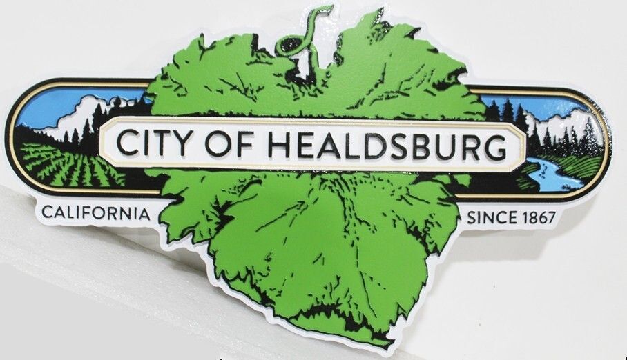  DP-1519 - Carved 2.5-D HDU Plaque of the Seal of the City of Healdsburg, California