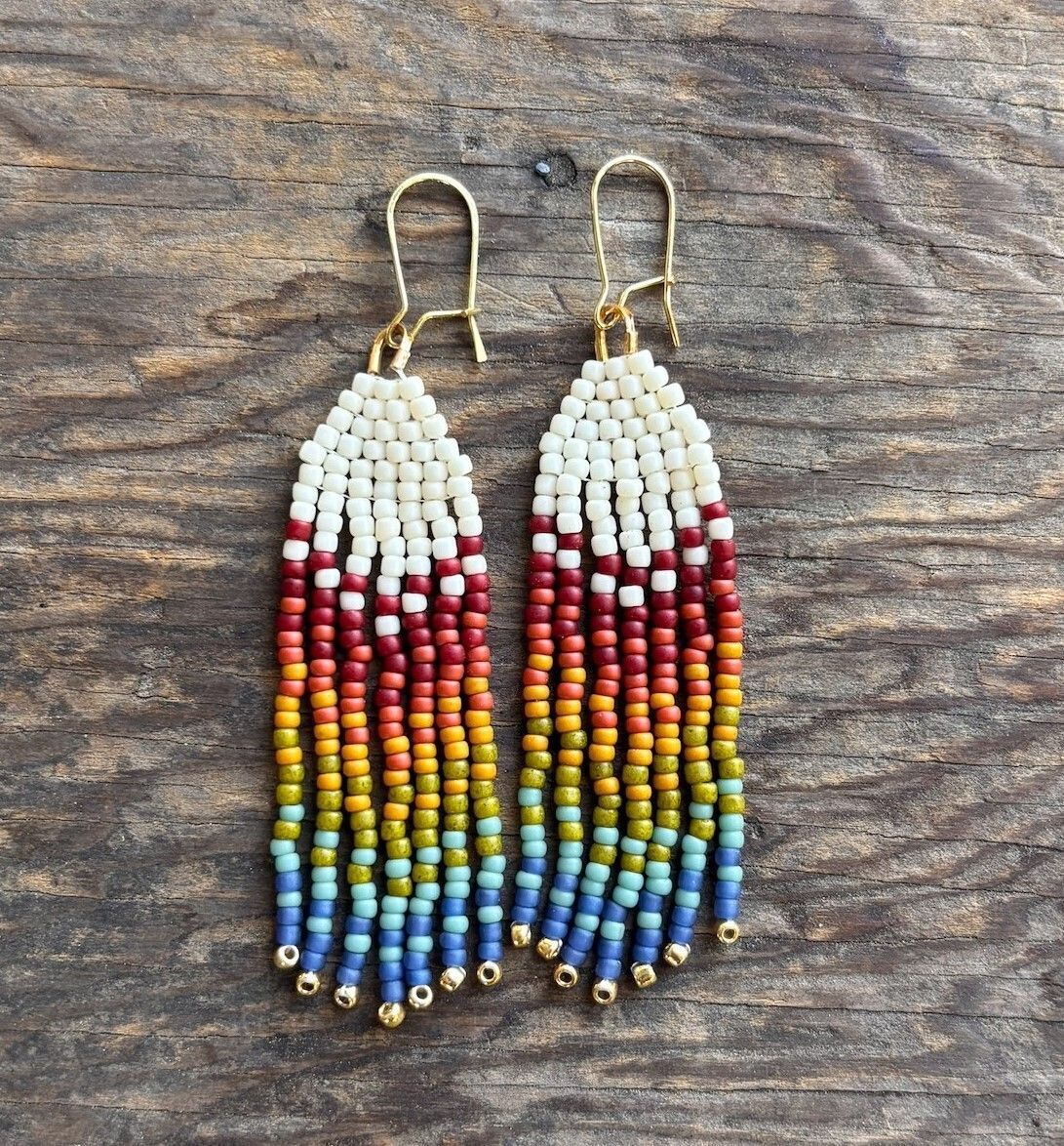 A pair of fringed beaded earrings.