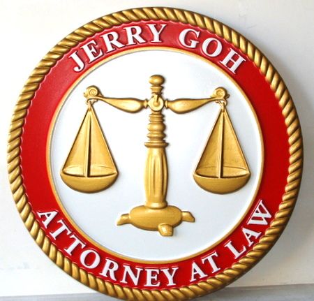 A10205 - Carved Round Wall Plaque for Attorney Office, with 3-D Gold  Scales of Justice