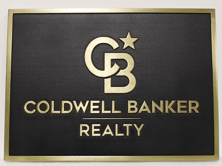 C12275 - Brass-Plated  HDU Coldwell Banker Realty Sign Carved in 2.5-D Raised Relief.