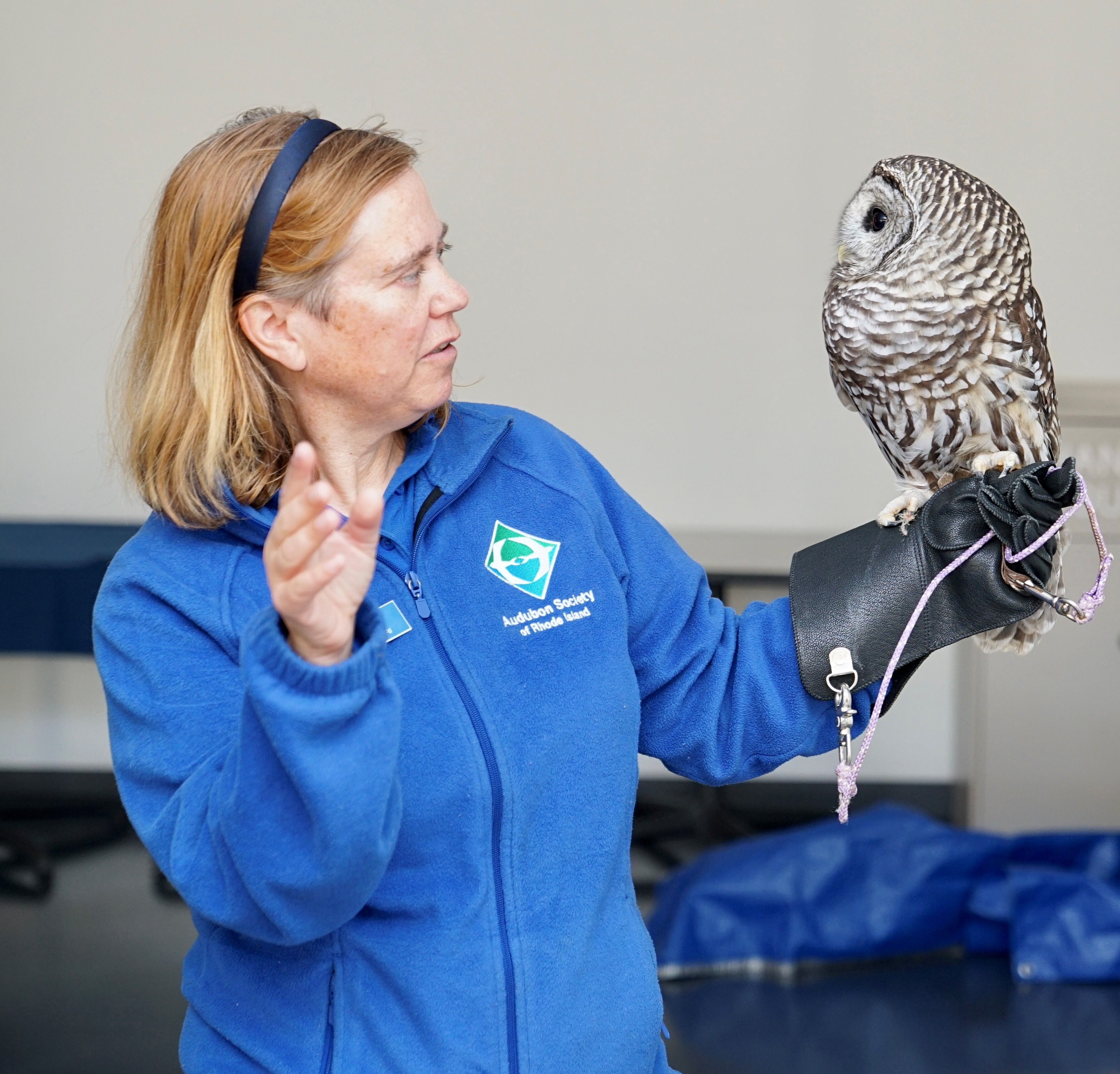 Audubon Educator Tracey and Barred Owl Serena
