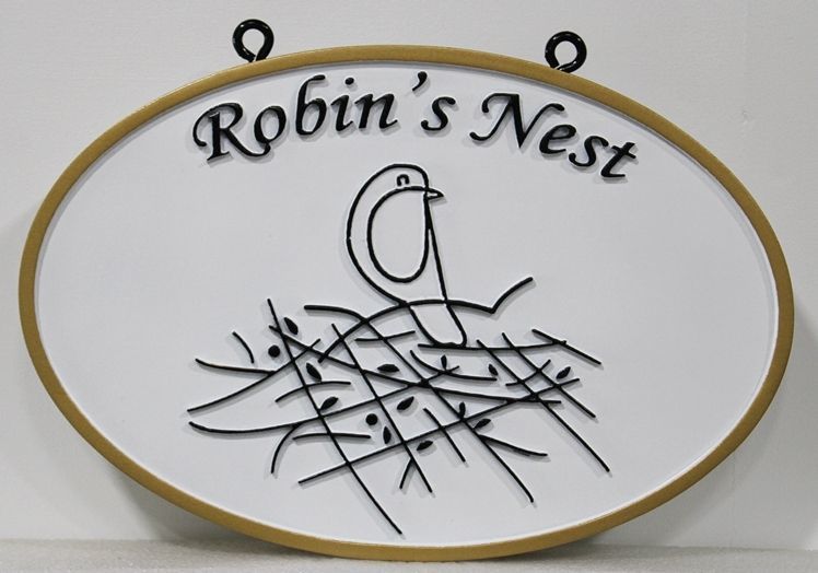 I18444 - Carved Raised  Relief Property Name HDU Sign "Robin's Nest" 