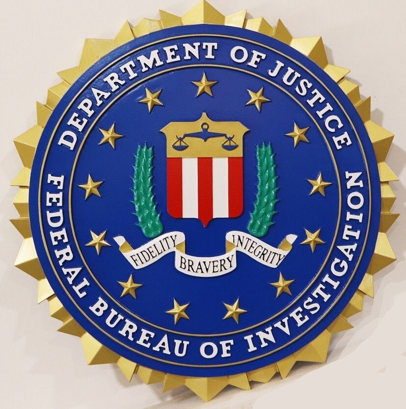 AP-2402 - Carved Plaque of the Seal of the Federal Bureau of Investigation (FBI), 3-D Artist Painted