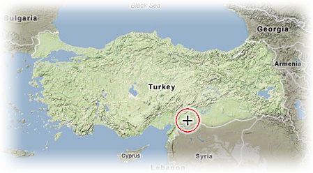 world map showing Gaziantep, Turkey