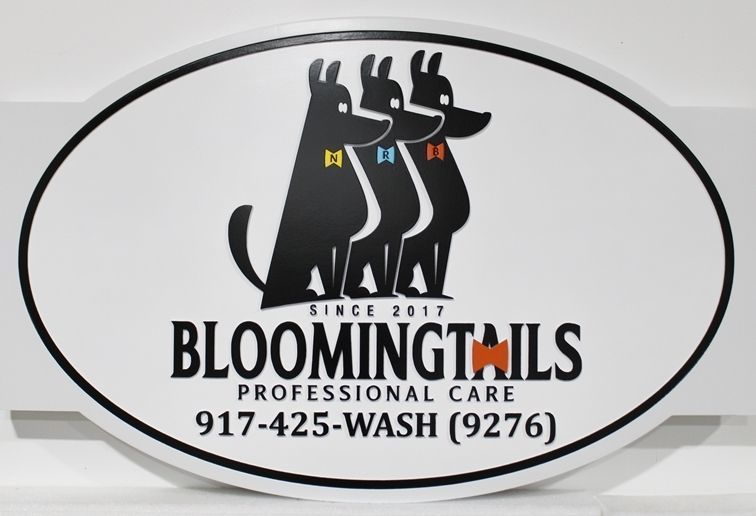 BB11799 - Carved  2.5-D  Multi-level HDU  Entrance  Sign for the "Bloomingtails" Dog Grooming Store  