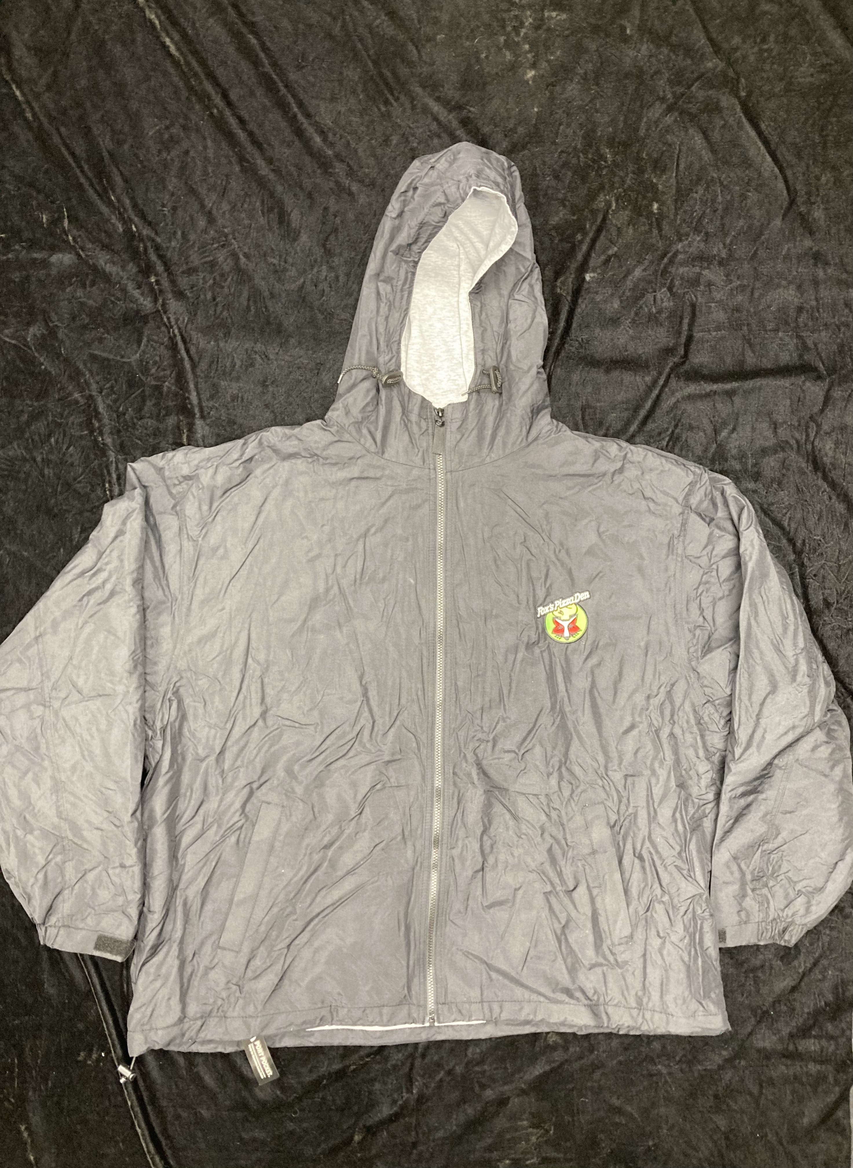 SALE Fox's Logo - 4XL Black/Light Grey Nylon Full-Zip Hooded Jacket with Sweatshirt Inner Lining