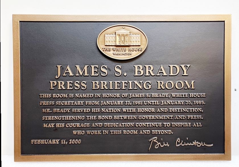 AP-1194 - Carved 3-D Bronze-Plated  Wall Plaque for the  James S. Brady Press Briefing Room in the White House