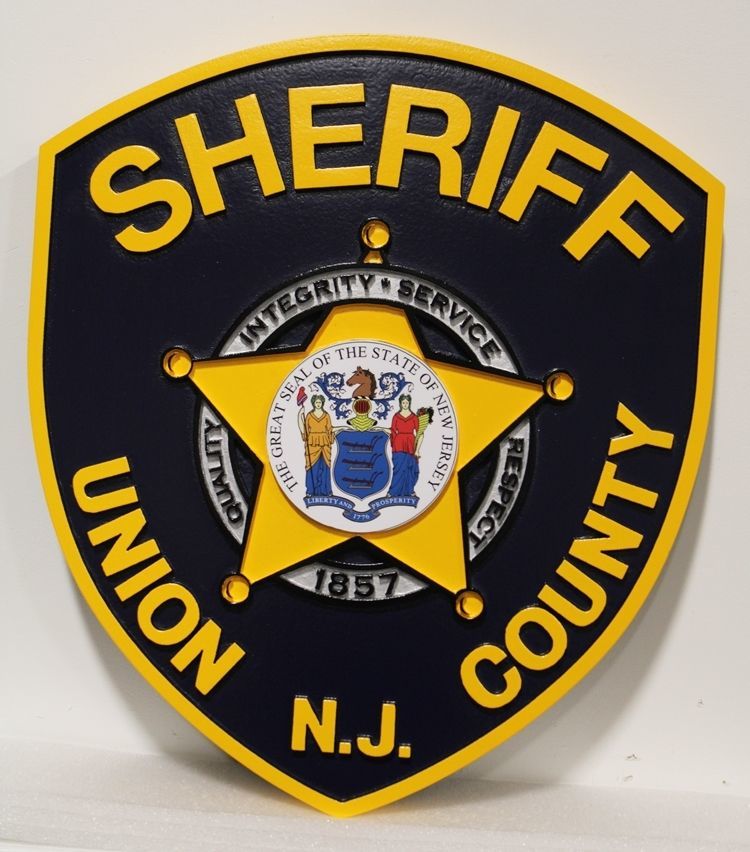 PP-2392 - Carved 2.5-D Raised Relief  HDU Plaque of the Shoulder Patch  of the Sheriff of Union County, New Jersey