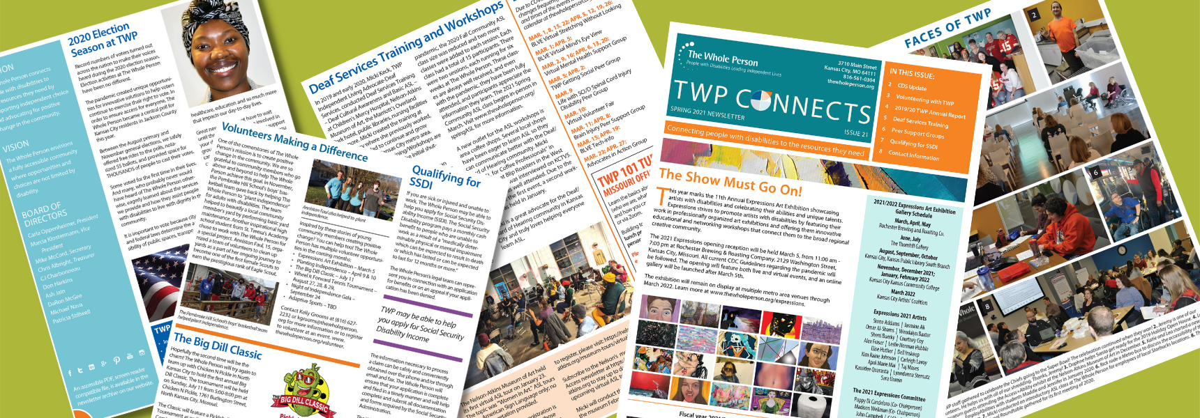 Photo collage of pages from newsletters