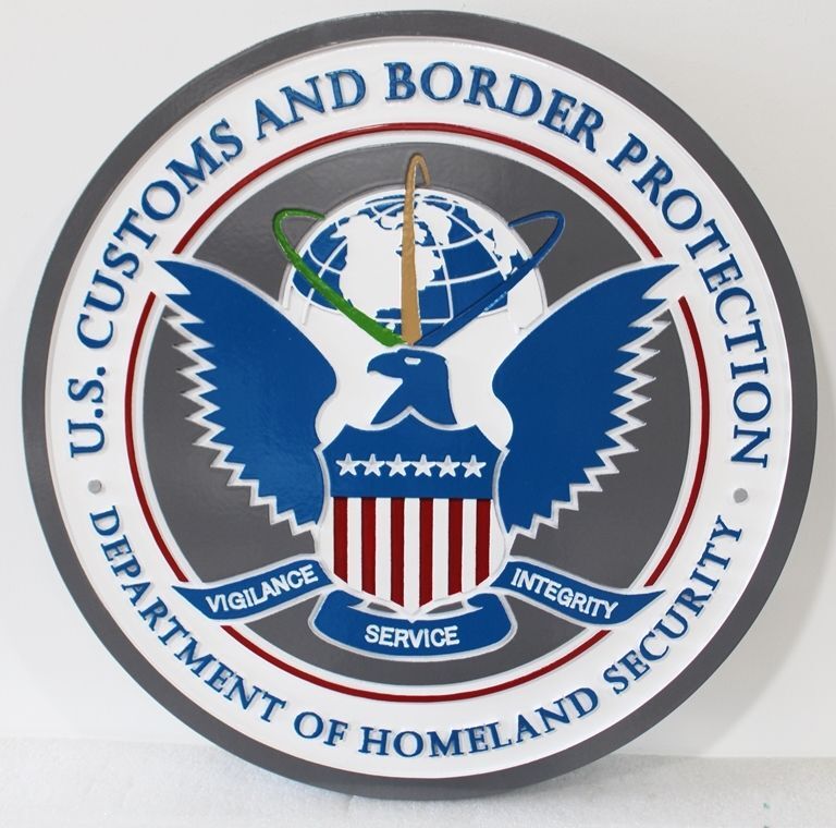 AP-4034 - Carved 2.5-D Multi-Level Relief HDU Plaque of the Seal of the U.S. Customs and Border Protection, Homeland Security
