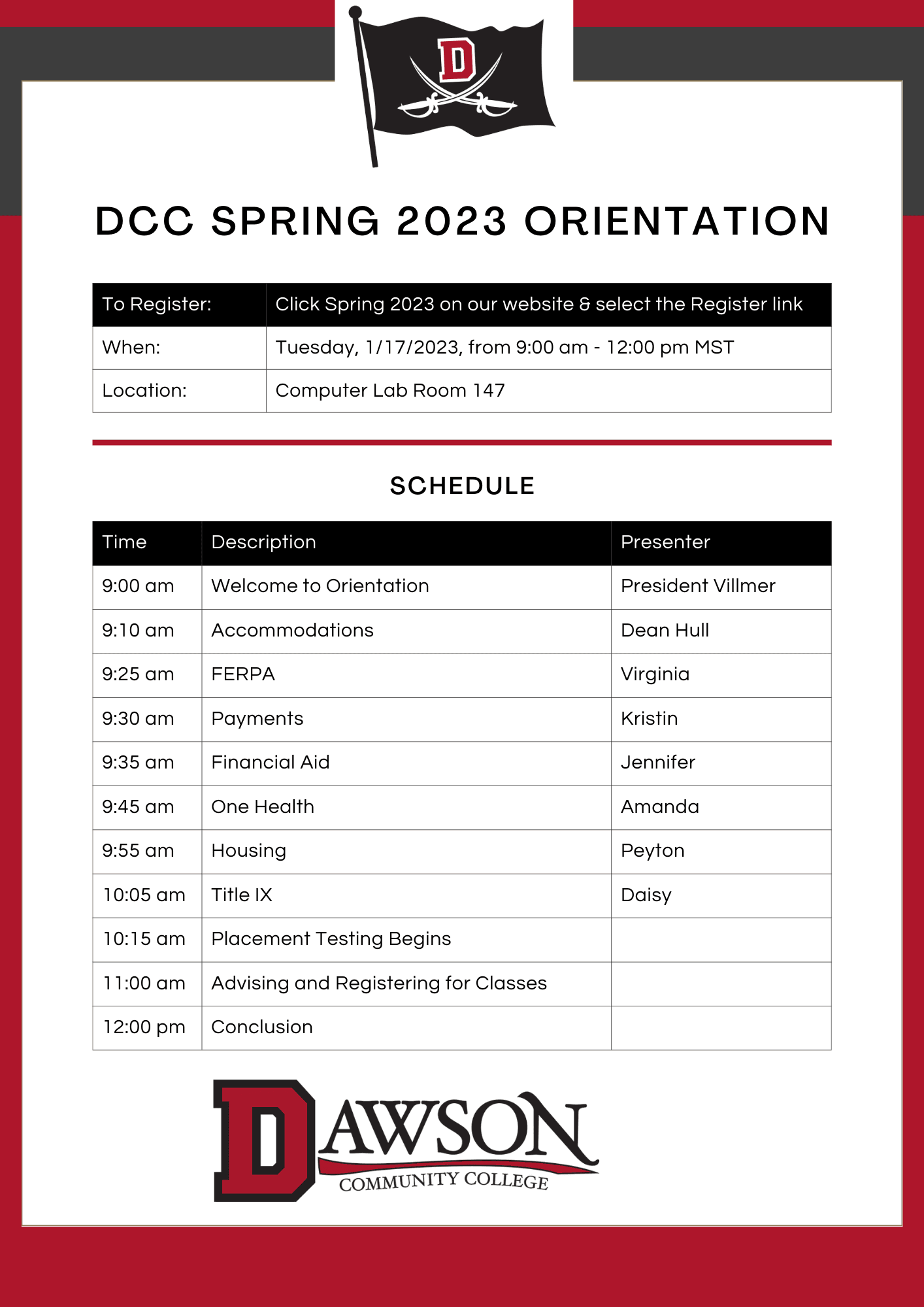 Spring 2023 Semester Orientation on 1/17