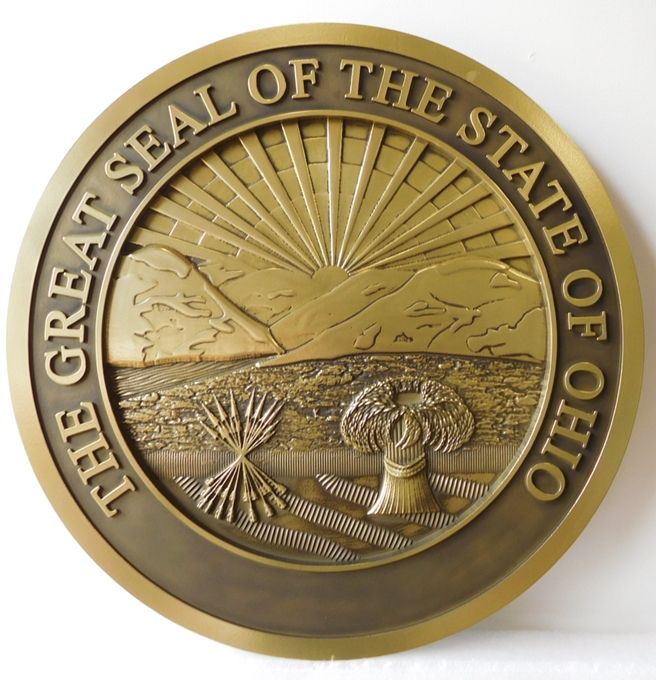 BP-1434 - Carved Plaque of the Seal of the State of Ohio,  3-D Relief, Bronze Metal Plated