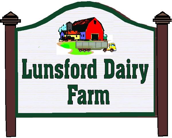 O24818 - Design of Post and Pillar Sign for Dairy Farm with Barn and Tractor Trailor