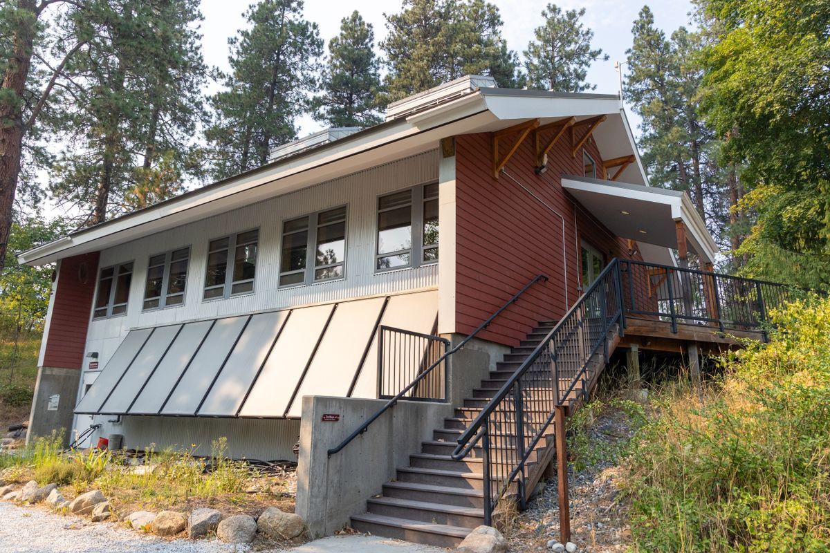 A red building called the Red Barn, featuring a stairway entry option.