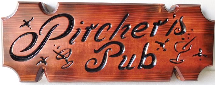 RB27706  - Stained Cedar Engraved Home Bar Wall Plaque "Pircher's Pub"  