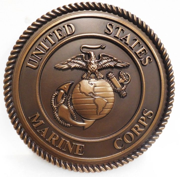 KP-1130 - Carved Plaque of the Emblem of the US Marine Corps, 3D  Bronze-Plated 