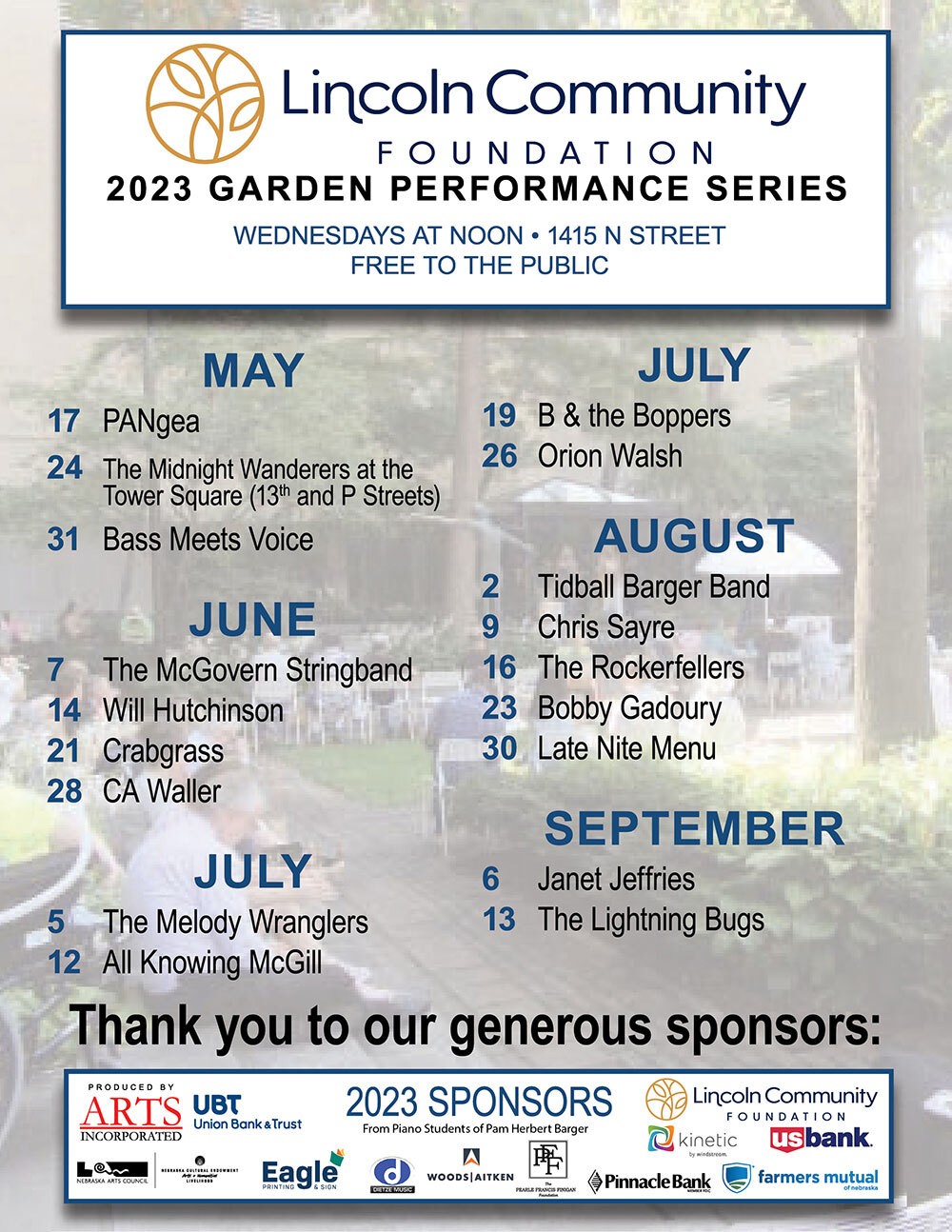 2023 Garden Performance schedule.