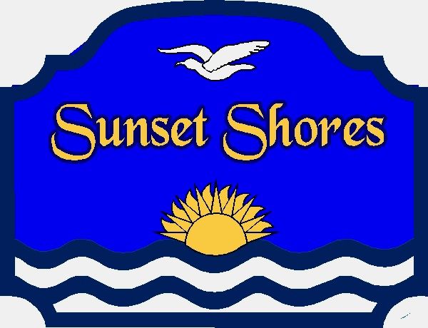 L21219- Sign for  "Sunset Shores" Beach House with Sun, Bird and Waves