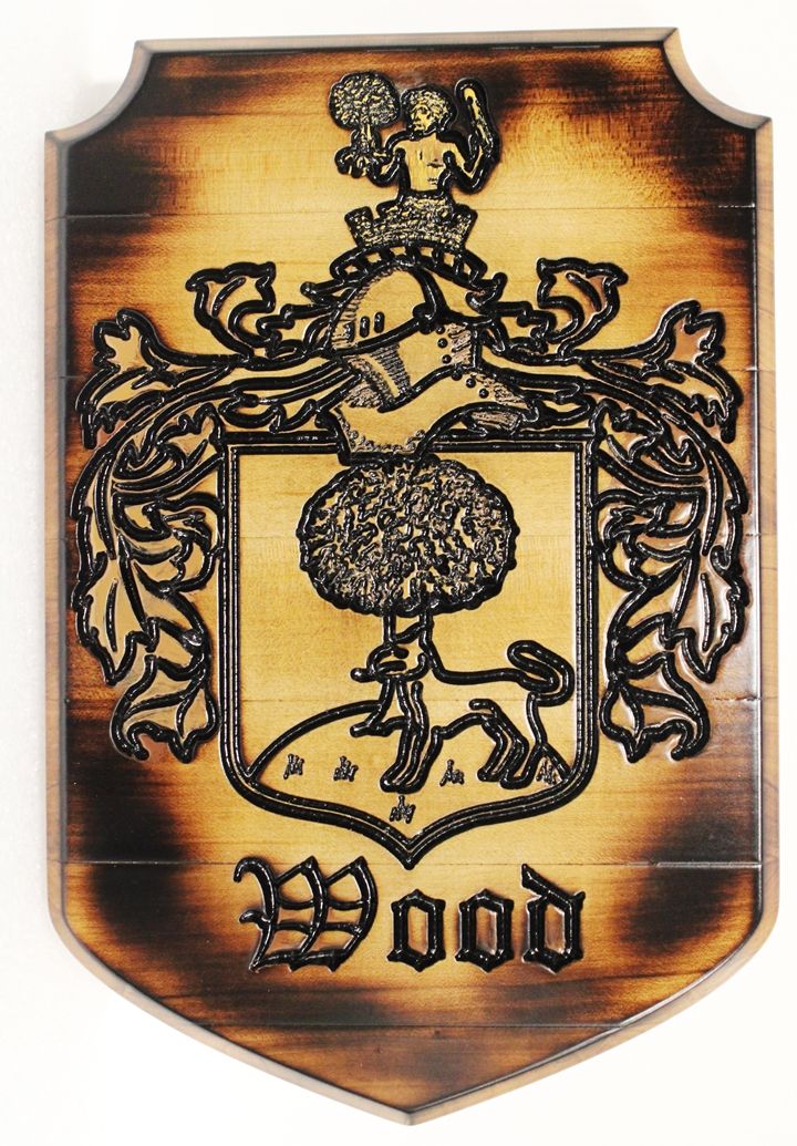 XP-3033 - Engraved Cedar Plaque of the Coat-of-Arms for the Wood Family 