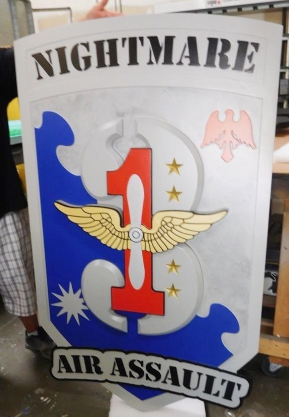 MP-2068 - Carved Plaque of the Insignia of a US Army Air Assault Unit "Nightmare", 2.5D Artist Painted