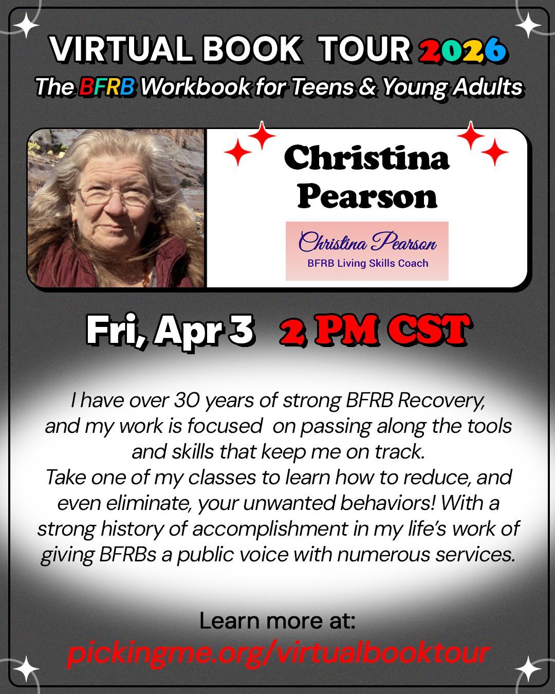Fri, 4/3: 2 PM CST, Christina Pearson