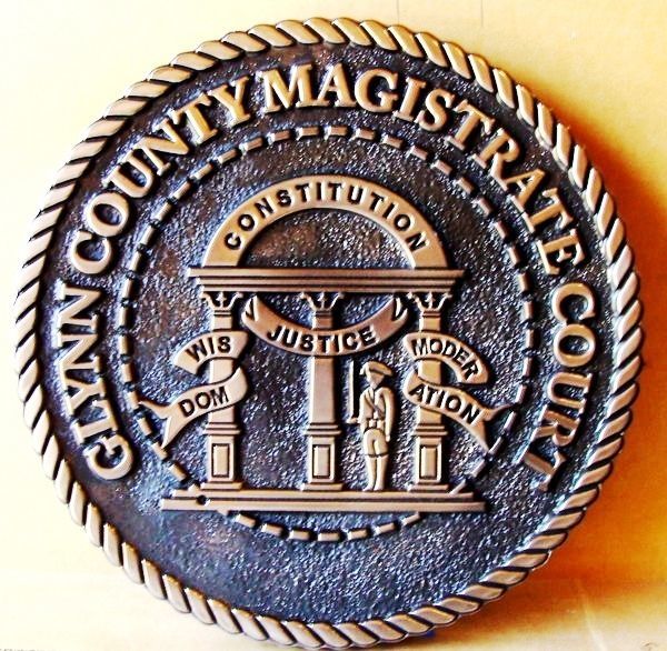HP-1060 - Carved Plaque of the Seal of the Glenn County Magistrate , Georgia, Bronze Plated