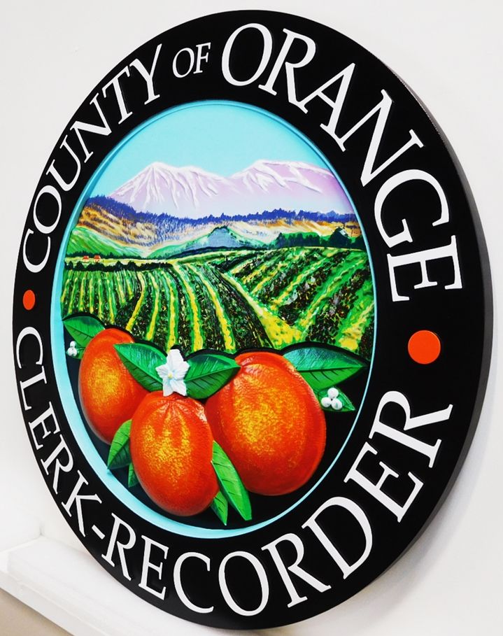 CP-1405 - Carved Plaque of the Seal of Orange County, California, 3-D, Artist Painted ( Side View)