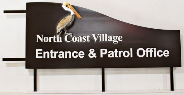 K20192 - Carved and Sandblasted Address Entrance Sign for "North Coast Village Entrance & Patrol Office"