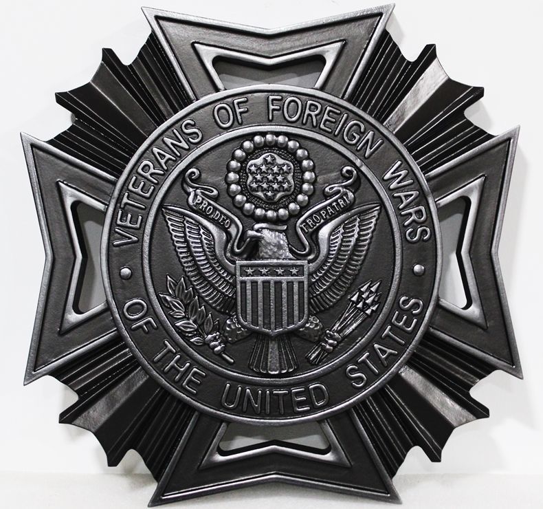 UP-1048 - Carved 3-D Bas-Relief Plaque of  the Emblem/Badge of the Veterans of Foreign Wars