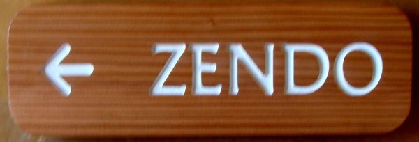 SA28797 - Engraved Cedar Wood Directional Sign "Zendo" with Arrow