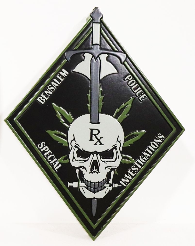 PP-2511 - Carved 2.5-D Multi-Level Artist-Painted Plaque of the Shoulder Patch of the Special Investigation Unit of the Police Department of  Bensalem Township, Bucks County, Pennsylvania