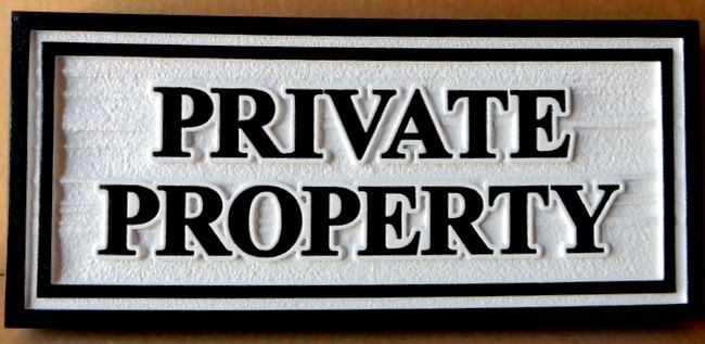 I18992 - Carved Private Property Sign with Outlined Text, Double Border and Wood-Grain Sandblasted Background