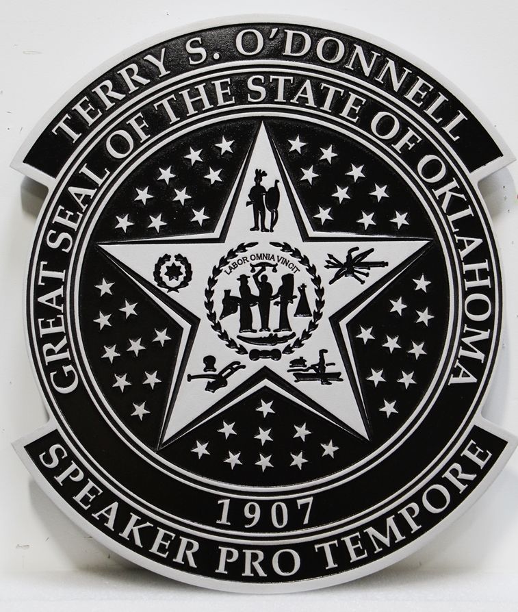 BP-1454 - Carved 2.5-D Wall Plaque of the Seal of the Speaker Pro Tempore of the of the House of Representatives, State of Oklahoma