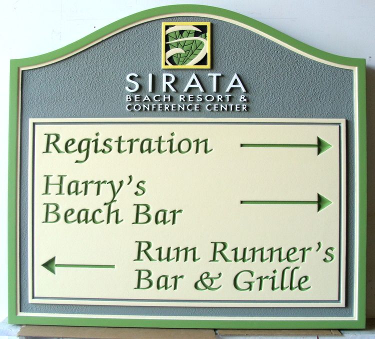 RB27223 - Carved and Sandblasted Wayfinding Sign for Bars at Resort, "Sirata Beach Resort"