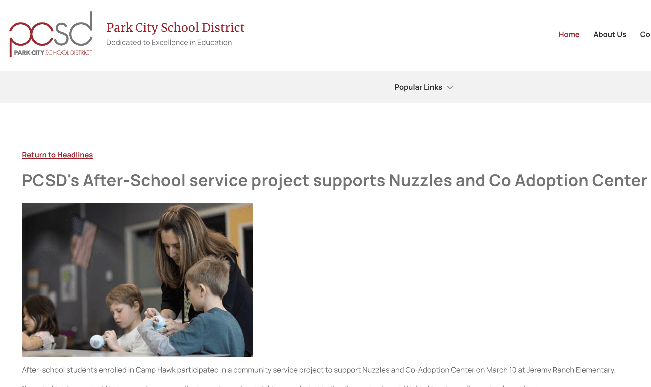 PCSD's After-School Service Project Supports Nuzzles & Co Adoption Center