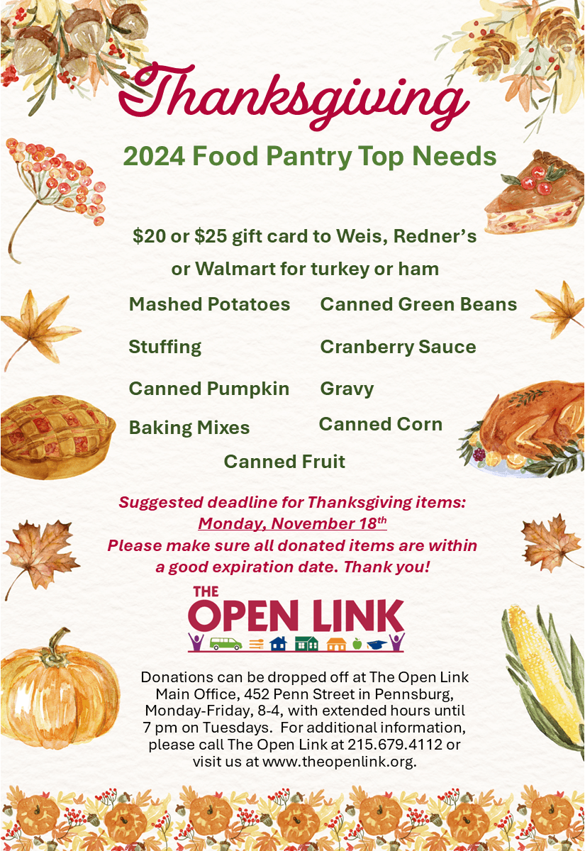 Needed items for Thanksgiving Bags