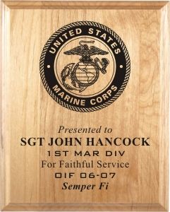 KP-3060 -  Carved Personalized Recognition Plaque,US Marines Corps, Maple Wood with Engraved Seal