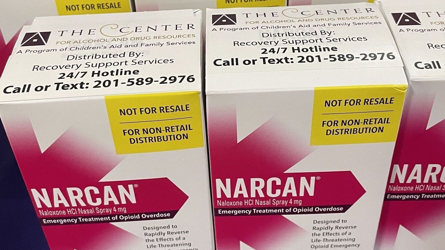 Boxes of Narcan with Center Logo