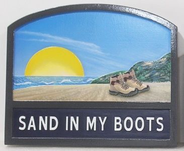 L21087A - Carved HDU Sign for "Sand In My Boots" with Artwork