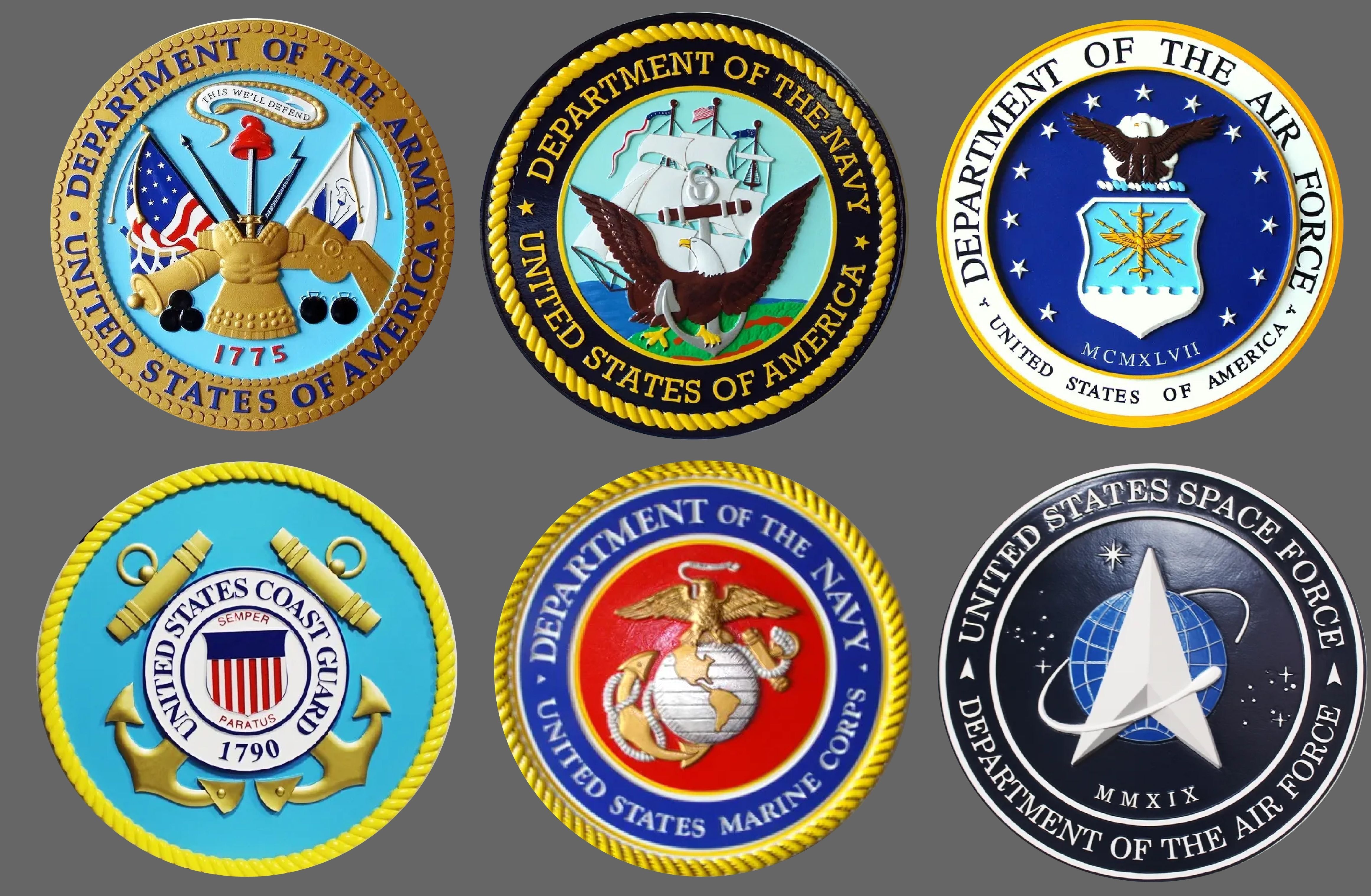 U.S. Military Department Seal Collection – A vibrant set of official seals for all six branches of the United States Armed Forces, each rendered in full color with distinctive insignias representing the 6 Armed Forces