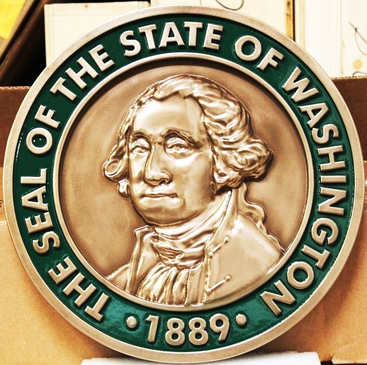 BP-1551 - Carved 3-D Bas-Relief Bronze-Plated Plaque of the Great Seal of the State of Washington 