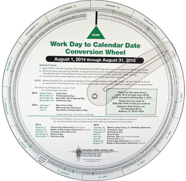 Work Day to Calendar Date Conversion Wheel by Datalizer