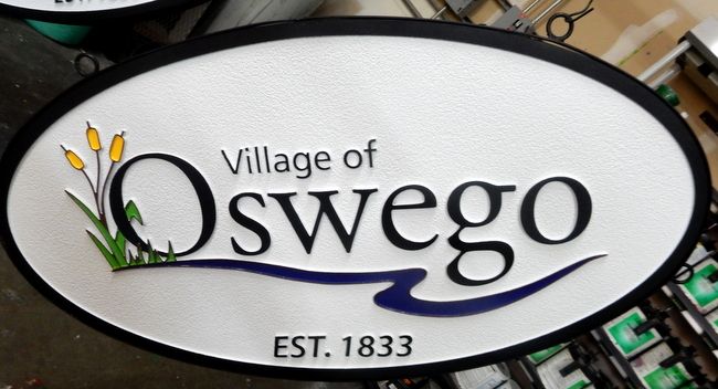 X33123 -Carved High-Density-Urethane (HDU) Sign for the Village of Oswego, Illinois