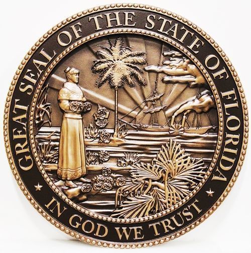 W32110 -  Carved 3-D  Bronze-Plated HDU Plaque of the Great Seal of the State of Florida