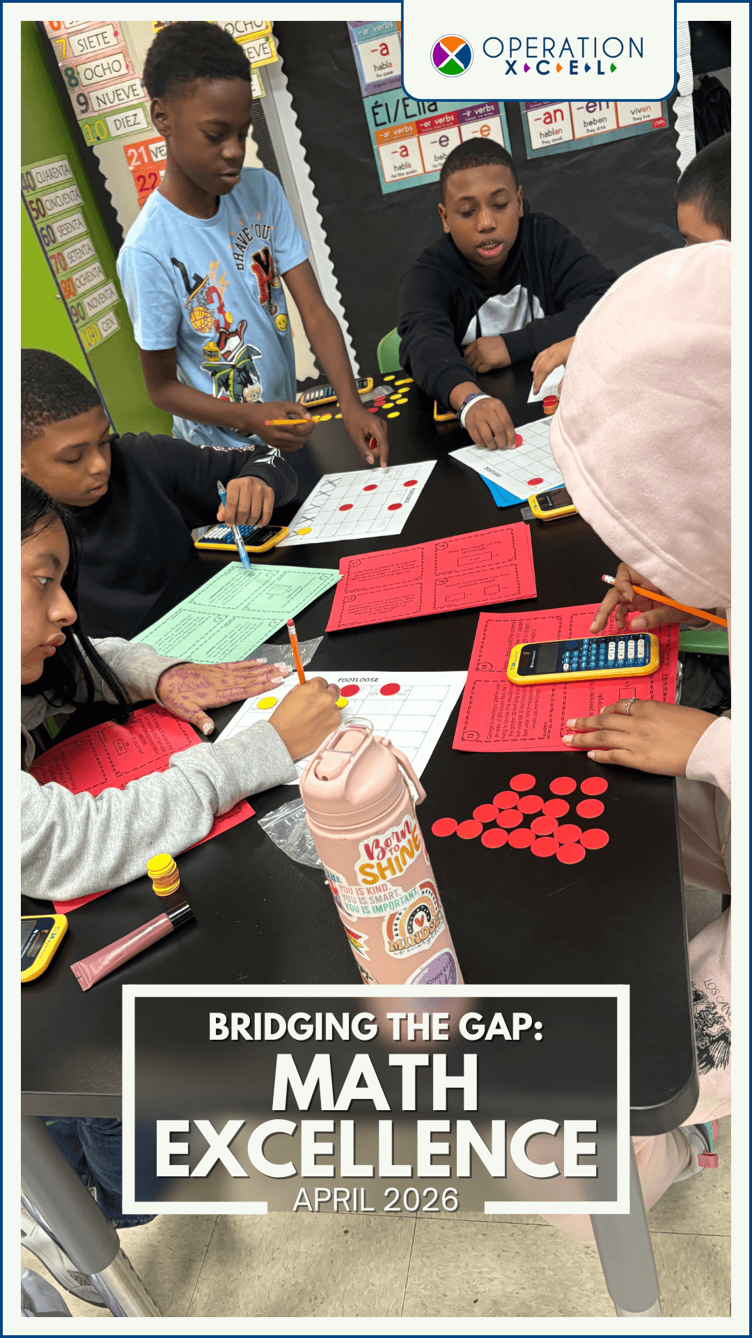 Middle School Students at table practicing Math strategies. 