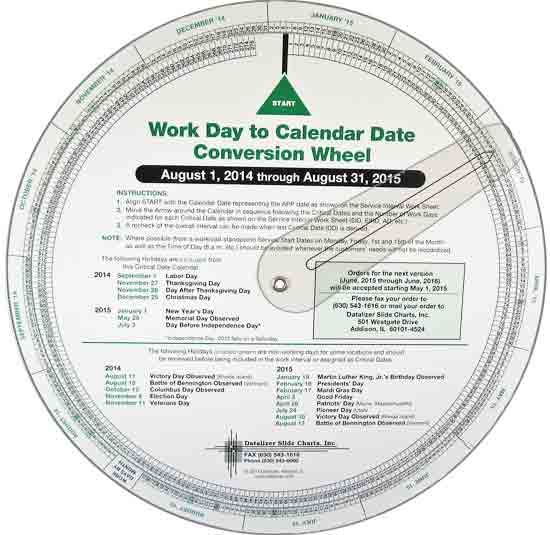 9-1/2" Work Day to Calendar Date Conversion Wheel