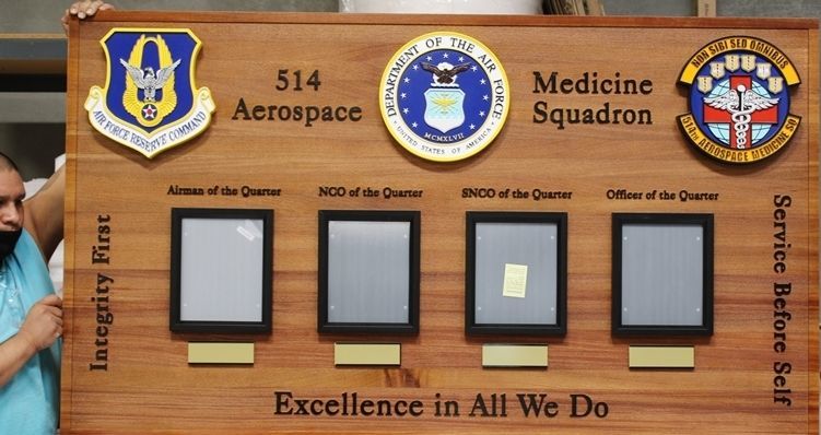 SB1027 - Carved Redwood  Award  Photo Board for Outstanding Personnel of the 514th Aerospace Medicine Squadron  