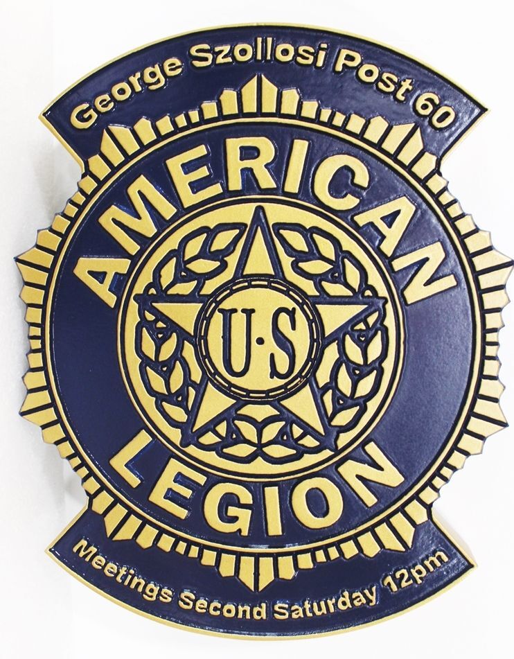 UP-1022- Carved 2.5-D Multi-level  Raised Relief HDU Plaque of  the Emblem of American Legion, with Post Name & Number
