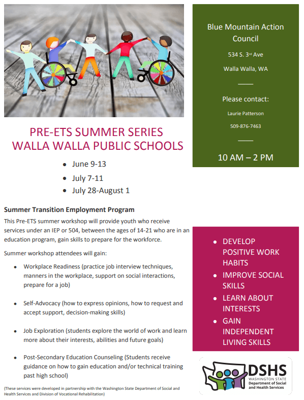 BMAC Pre-ETS Summer Workshop Walla Walla (June 9-13, July 7-11, July 28-August 1)